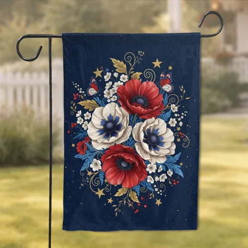 Patriotic Flowers Stars Butterflies - Independence Day Gift for Veterans Garden Flag