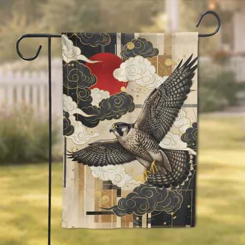 Peregrine Falcon Japanese Sun - Wildlife Lover Gift for Bird Watchers Garden Flag