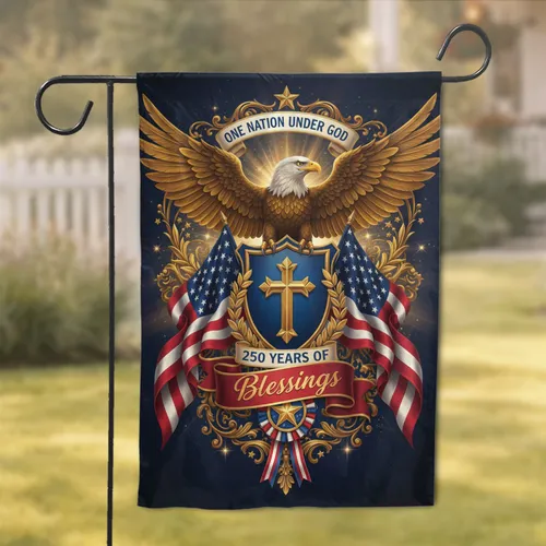 Bald Eagle American Flag Shield - 250 Year Anniversary Gift for Veterans Garden Flag
