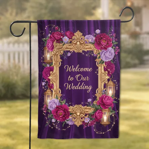Welcome Wedding Message Frame Peonies Roses - Wedding Celebration Garden Flag