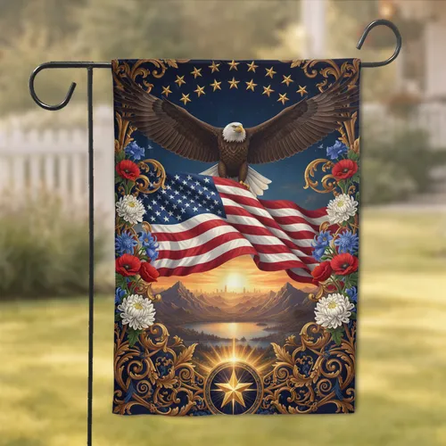 Bald Eagle American Flag Patriotic Floral - Independence Day Home Decor Garden Flag