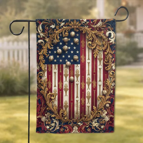 American Flag Baseballs Bats Stars - Independence Day Celebration Gift for Baseball Fan Garden Flag