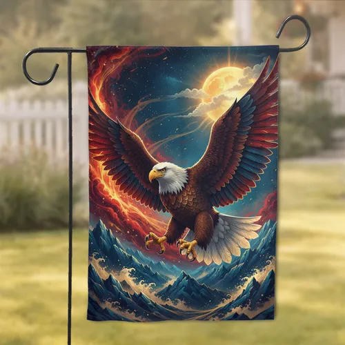 Bald Eagle Cosmic Mountain Wave Sun - Wildlife Lover Gift Garden Flag