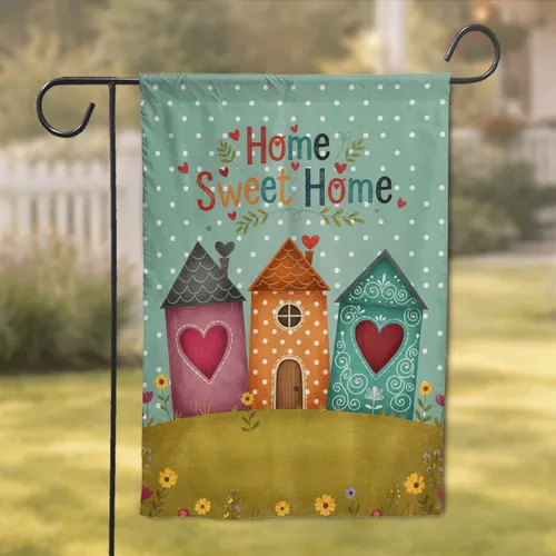 Three Houses Hearts Home Sweet Home - Home Decor Gift for Housewarming Party Garden Flag