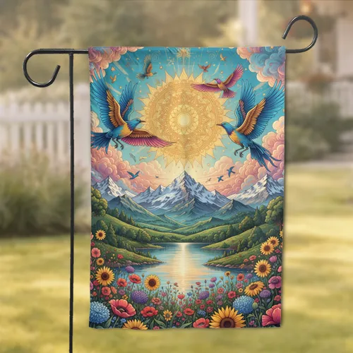 Wildflower Garden Sun Mandala Mountain Lake - Home Decor Gift Garden Flag