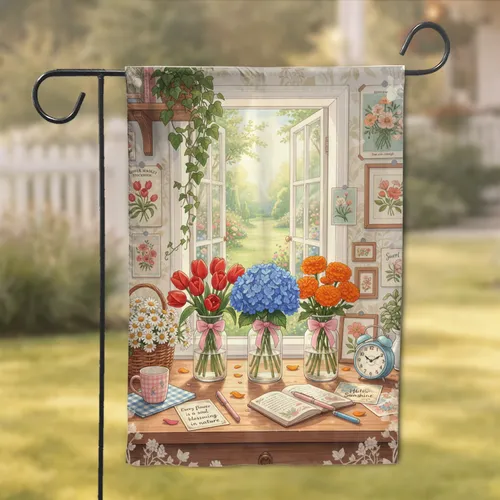 Vibrant Flower Vases Botanical Prints Window View Desktop - Home Decor Gift Garden Flag