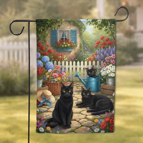 Black Cats Wildflowers Cottage Garden - Home Decor Gift for Cat Lover Garden Flag