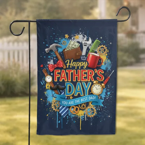 Happy Fathers Day Tools Watch Bow Tie - Fathers Day Gift for Dad Garden Flag