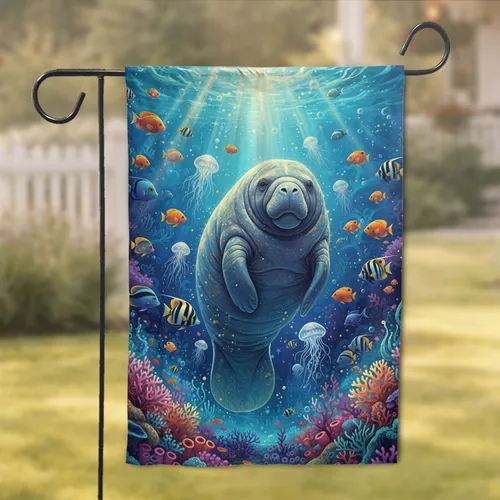 Manatee Tropical Fish Sunlight Ocean Coral Reef - Home Decor Gift for Ocean Lover Garden Flag
