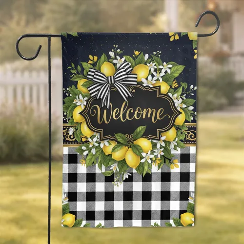 Welcome Sign Lemons Buffalo Plaid - Home Decor Gift for Housewarming Garden Flag