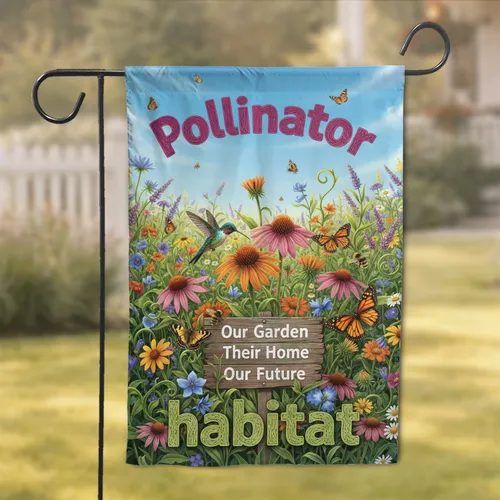 Pollinator Garden Habitat Hummingbird Butterfly Bee Coneflower - Home Decor Gift for Garden Lover Garden Flag