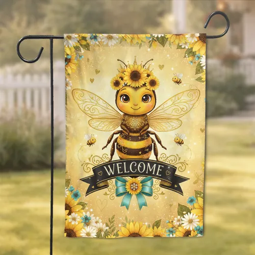 Queen Bee Sunflowers Welcome Banner - Home Decor Gift for Bee Lover Garden Flag
