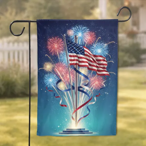 Majestic American Flag Fireworks Scene - Patriotic Home Decor Gift for Military Families Garden Flag