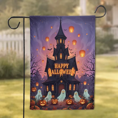 Happy Halloween Haunted House Ghosts Jack-o'-Lanterns - Halloween Party Decor Garden Flag