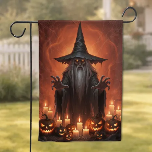 Menacing Witch Jack-O'-Lantern Halloween Candles Spiderwebs - Spooky Home Decor Gift Garden Flag