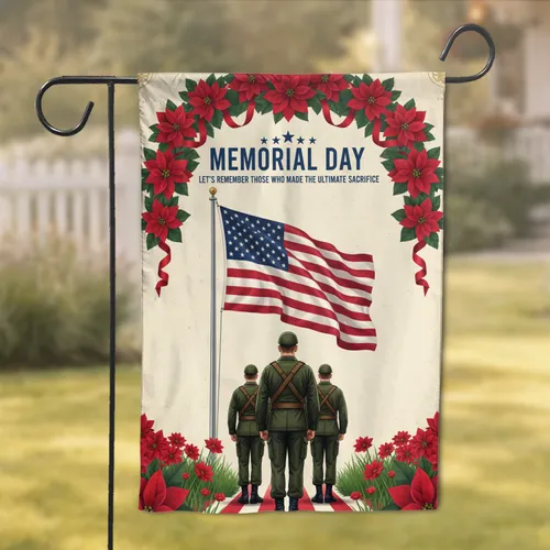 Soldiers American Flag Poinsettia - Memorial Day Honor and Remembrance Garden Flag