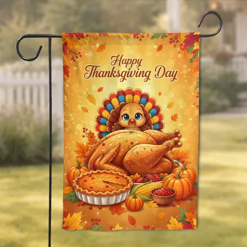 Happy Thanksgiving Day Turkey Feast - Autumn Holiday Gathering Garden Flag