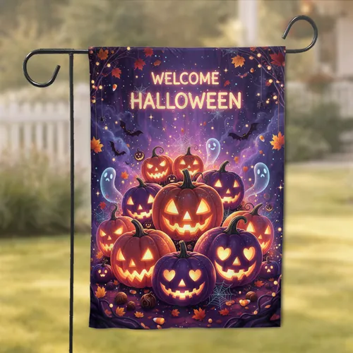 Welcome Halloween Jack-o'-lanterns Ghosts - Halloween Party Decor Garden Flag