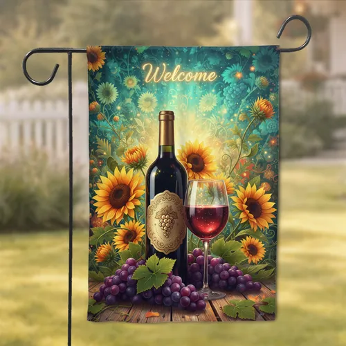 Welcome Wine Grapes Sunflowers Vineyard - Home Decor Gift for Wine Lovers Garden Flag