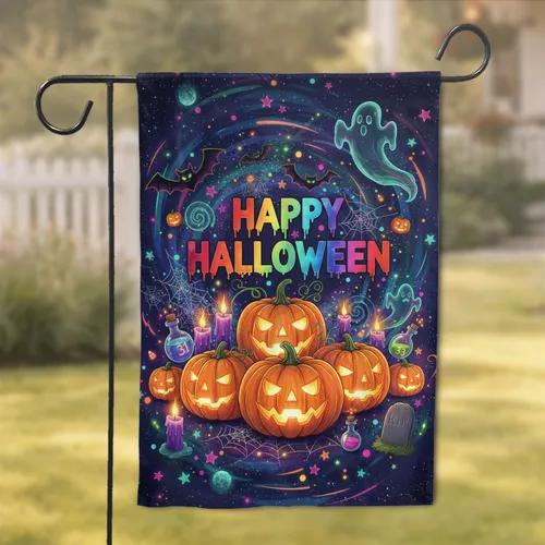 Happy Halloween Jack-o'-Lanterns Ghosts - Halloween Party Decor Garden Flag