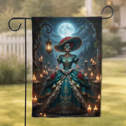 Elegant Catrina Skeleton Ball Gown Gothic Garden - Halloween Home Decor Gift Garden Flag