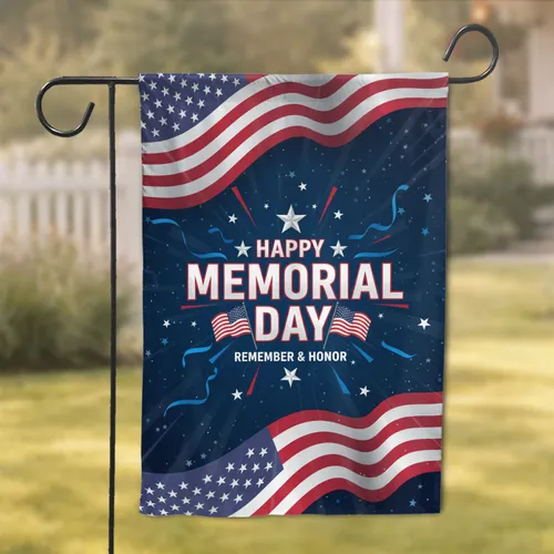 American Flag Happy Memorial Day - Remembrance Day for Veterans Garden Flag