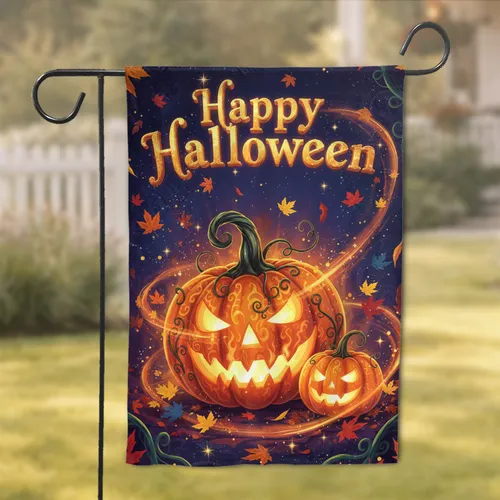 Jack-o'-Lantern Autumn Leaves Happy Halloween - Halloween Party Decor Garden Flag