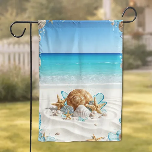 Glittering Seashell Ocean Beach Coastal Decor Gift for Beach Lover Garden Flag