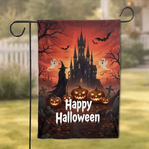 Happy Halloween Castle Witch Jack-o'-Lanterns - Halloween Party Decor Garden Flag