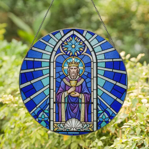 Crowned Robed Figure Chalice Starburst Mandala - Home Decor Gift Stained Glass Suncatcher