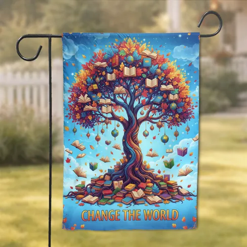 Change The World Tree of Knowledge Books - Knowledge Seeker Gift Garden Flag