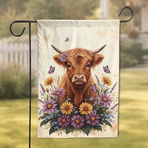 Baby Highland Cow Wildflower Garden - Farmhouse Home Decor Gift Garden Flag