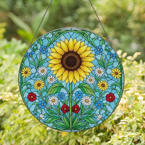 Sunflower Wildflower Blossoms - Home Decor Gift for Plant Lover Stained Glass Suncatcher