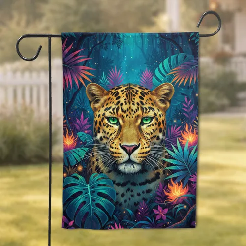 Majestic Leopard Jungle Tropical Foliage - Wildlife Lover Gift Garden Flag
