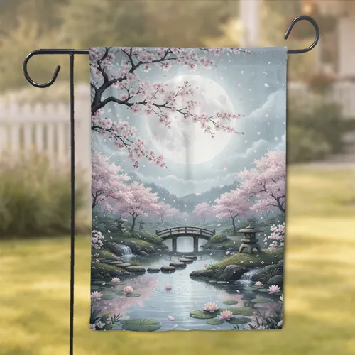 Japanese Garden Full Moon Cherry Blossom - Home Decor Gift for Garden Lover Garden Flag