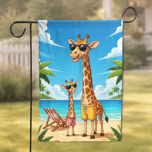 Smiling Giraffes Tropical Beach - Home Decor Gift for Giraffe Lover Garden Flag