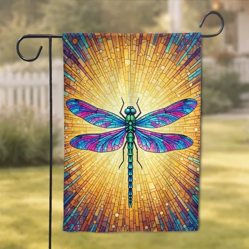 Radiant Stained Glass Dragonfly Mosaic - Home Decor Gift for Nature Lovers Garden Flag