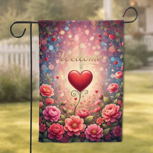 Welcome Heart Garden Flowers - Home Decor Gift for Garden Lover Garden Flag