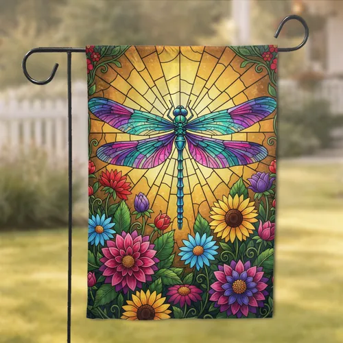 Dragonfly Dahlia Sunflower Daisy Garden - Home Decor Gift for Garden Lover Garden Flag