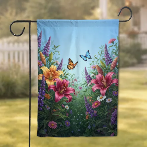 Garden Lilies Monarch Butterfly - Home Decor Gift for Garden Lover Garden Flag