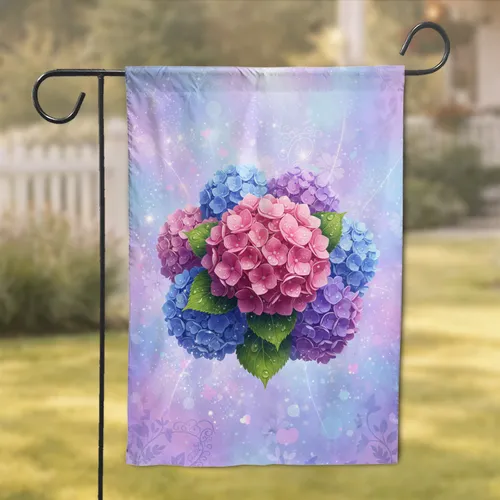 Vibrant Hydrangea Dewdrops Bokeh Floral Luminous Garden - Home Decor Gift Garden Flag