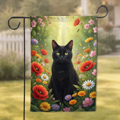 Black Cat Wildflower Meadow - Home Decor Gift for Cat Lover Garden Flag
