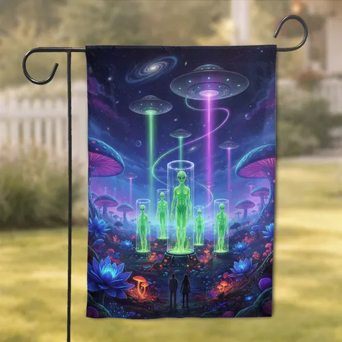 Fantastical Glowing Alien Emergence UFO Fleet Cosmic Nebula - Sci-Fi Fan Gift Garden Flag