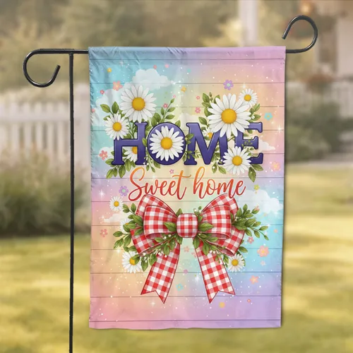 HOME Sweet Home Daisies Gingham Bow Sunset Planks - Housewarming Home Decor Gift Garden Flag