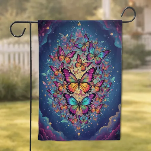 Iridescent Butterflies Cosmic Nebula - Home Decor Gift for Butterfly Lover Garden Flag