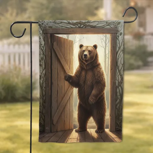 Grizzly Bear Wooden Door Natural Landscape - Wildlife Lover Home Decor Gift Garden Flag