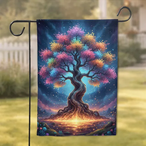 Ancient Rainbow Tree Cosmic Nebula Sky - Home Decor Gift for Fantasy Lover Garden Flag