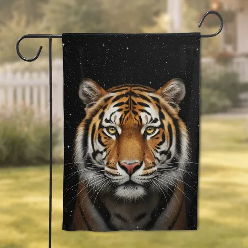 Majestic Tiger Face Golden Eyes Starry Night - Wildlife Lover Home Decor Gift Garden Flag