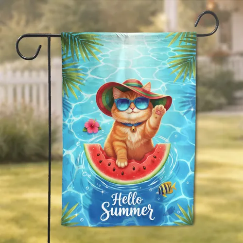 Orange Tabby Cat Watermelon Sunglasses - Summer Vacation Gift for Cat Lover Garden Flag