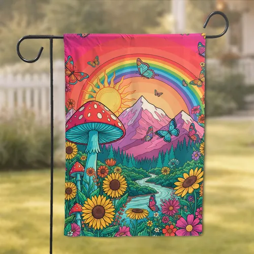 Mushroom Rainbow Mountains Wildflower - Nature Lover Home Decor Gift Garden Flag